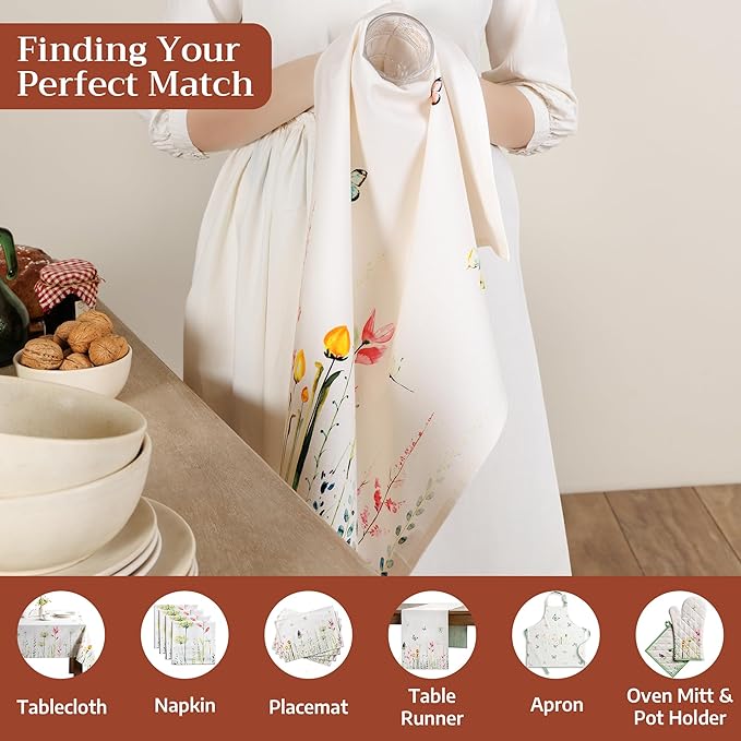 Maison d' Hermine Kitchen Towels Set of 3 100% Cotton 27.50" x 20" Reusable Cloth Tea Dish Towels Absorbent with Hanging Loop for Kitchen Gifts for Mothers Day Spring/Summer (Botanical Fresh)