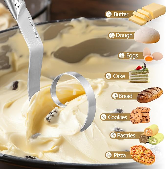 Seamless Danish Dough Whisk Stainless Steel, Hand Mixing Tool for Sourdough Bread Baking, Integrated Design, No Flour Residue Inside The Whisk After Used, A Good Baking Starter
