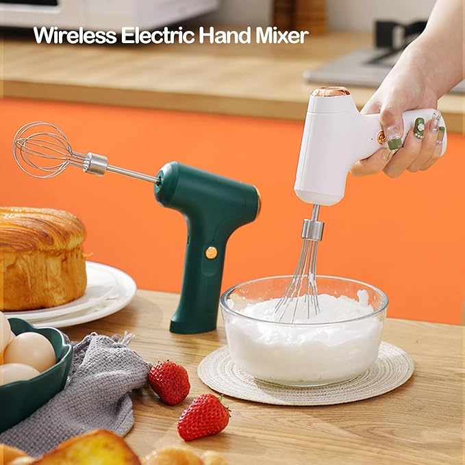 Electric Hand Whisk, USB Rechargeable, Wireless Portable Egg Beater with 2 Detachable Whisks with 3 Speed Modes for Eggs/Milkshake Cream/Butter/Baby Food, Fit for Kitchen/Camping/Gifts (White)