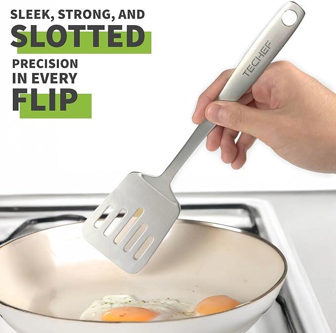 ChefCore Stainless Steel Solid Turner Spatula, Made in Korea (4-Piece Set)