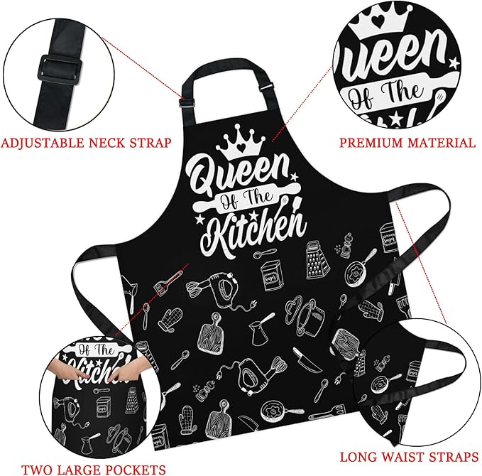 Apron with Pockets for Woman - Adjustable Kitchen Cooking Apron Chef Apron for Grilling BBQ Baking