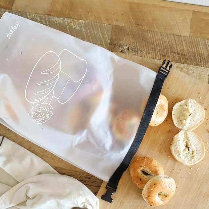 (re) zip Reusable Bread & Bagel Storage Bag – Large 39 Cup Roll Top, Freezer Safe, Airtight When Rolled, BPA-Free Food-Grade PEVA – Keeps Homemade & Bakery Bread Fresher Longer