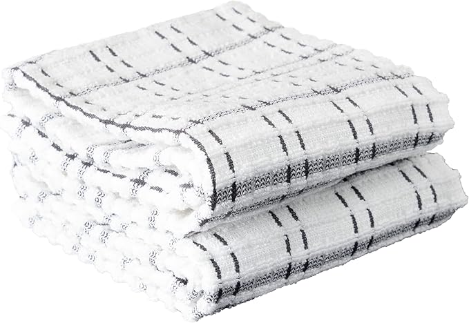 Ritz Royale Collection 100% Combed Terry Cotton, Highly Absorbent, Oversized Checked Kitchen Towel Set, 28" x 18", 2-Pack, Graphite