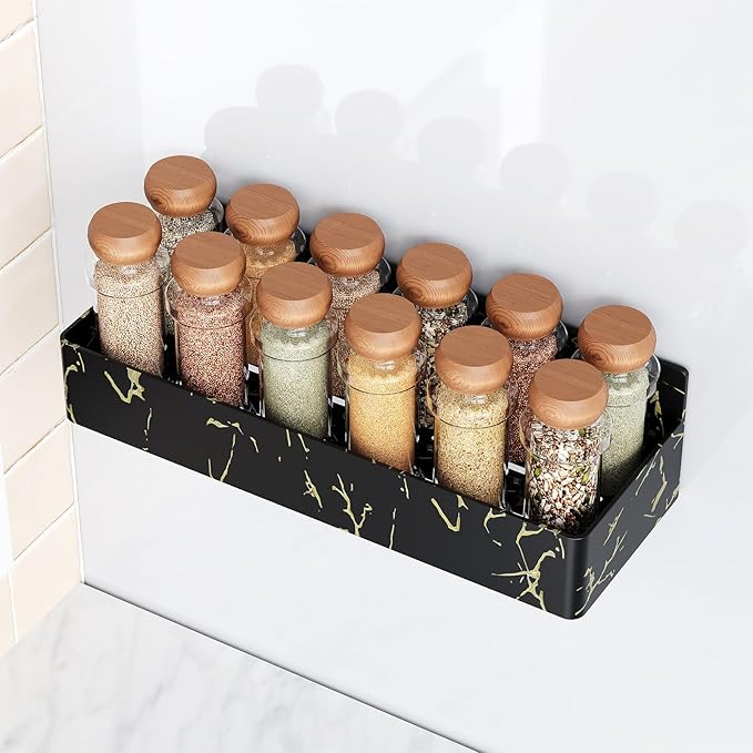Mystozer Magnetic Spice Rack for Refrigerator, Kitchen Organizer and Storage Shelf, Black Gold(4 Pack)