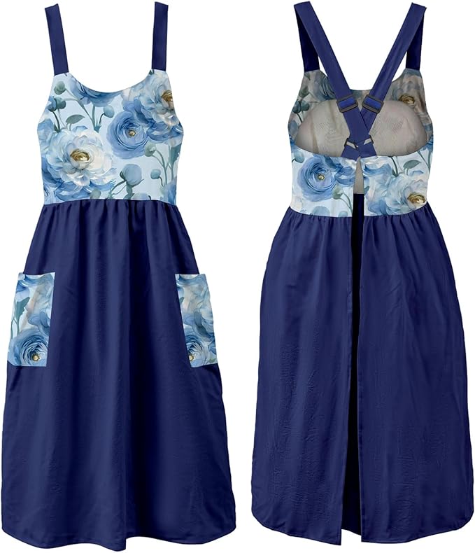 Uaussi Cotton Linen Apron Cross Back Work Apron for Women with Pockets Pinafore Dress X Cross Halter Apron for Chef Gardening