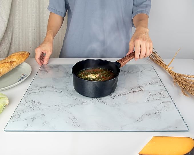 Kitchenville Glass Cutting Board 20”x16”: Tempered Glass Kitchen Counter Protector - Durable- Scratch-Resistant, Heat-Proof - Design 3 - Grey Marble Effect