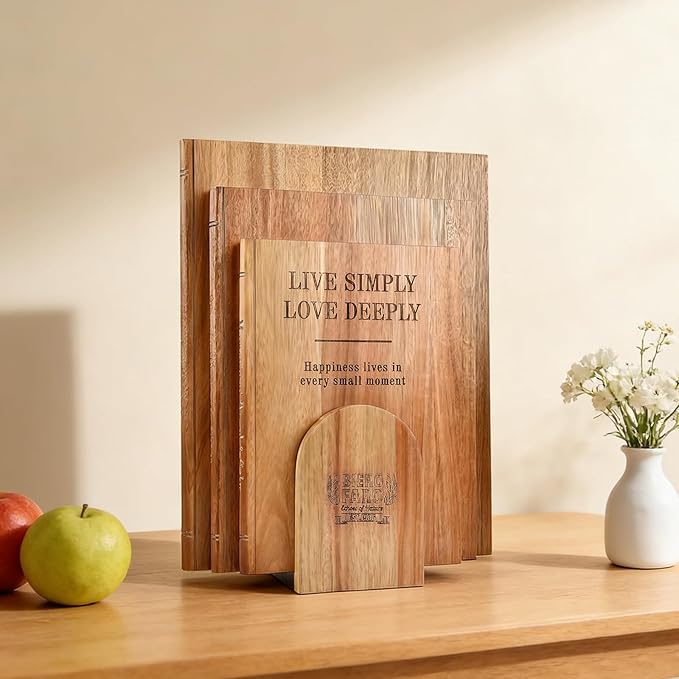 Cutting Board Set of 3, Acacia Wood Chopping Board with Stand, Charcuterie Kitchen Boards with Book‑Style Design for Cheese, Meat and Vegetables