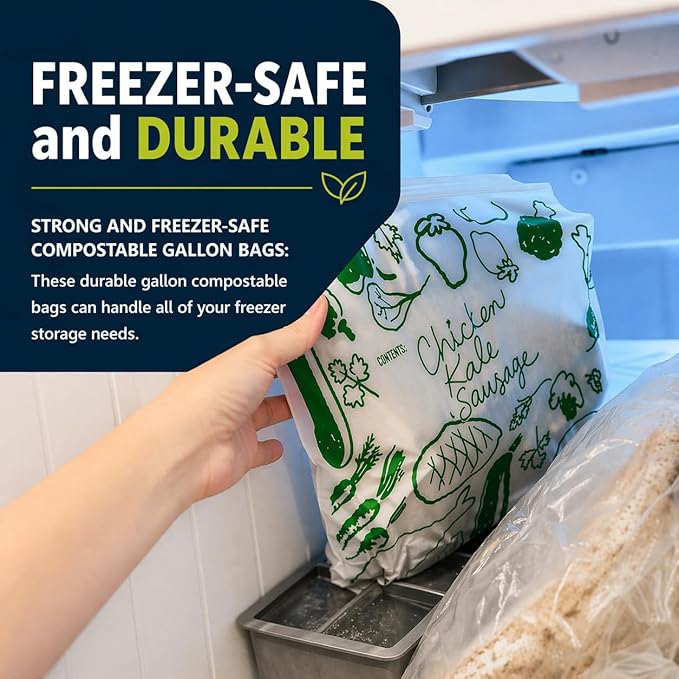 Lunchskins Ziptop Home Compostable & Resealable Freezer-Safe Food Storage Bags, Gallon Size, 60 Bags - Eco-Friendly, Made Without PFAS and BPAS