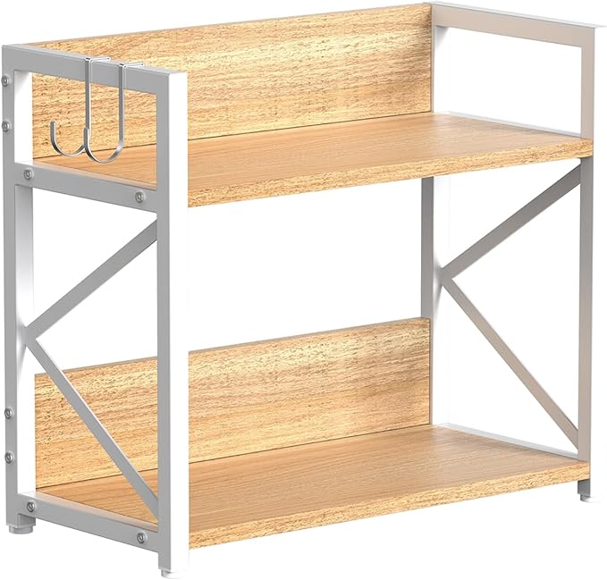 RUILALIFE Spice-Rack-Organizer-Shelf for Kitchen Counter, 2 Tiers Coffee Bar Station Organizer for Countertop，Space Saving Desk Shelving Riser Unit (Maple, Medium)