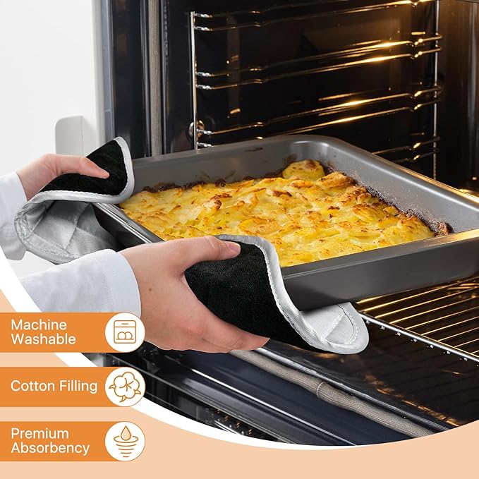 24 Pcs Pot Holders Bulk for Kitchen Heat Resistant, 7X 7Inch Cotton Potholders with Hanging Loops Square Hot Pads Oven Pot Holder Trivet for Cooking Baking（Black