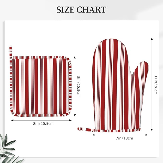 Abstract Red and White Striped Oven Mitts and Pot Holders Set, 4pcs Candy Cane Pattern Christmas Silicone Oven Glove for Kitchen Heat Resistant Oven Mitts and Potholders Non-Slip for Cooking