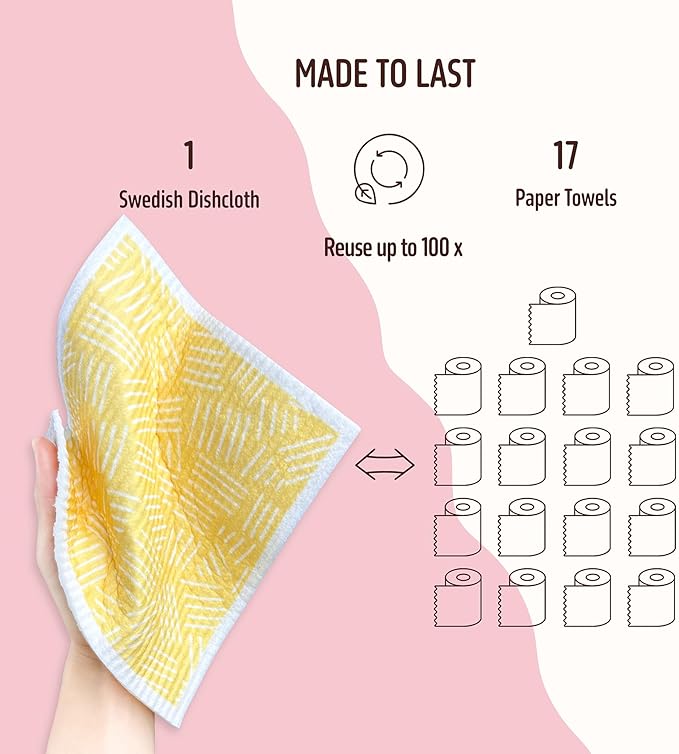 Swedish Dishcloths for Kitchen, 5 Pack Reusable Paper Towels Washable, Super Absorbent Swedish Dish Cloths, Non-Scratch, No Odor