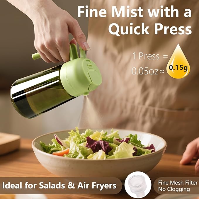 SWEET VIEW 2PCS Olive Oil Dispenser and Oil Sprayer – 16oz/470ml Glass Light-Proof Oil Pourer for Kitchen Air Fryer, Cooking, Salad, and BBQ, with Stickers
