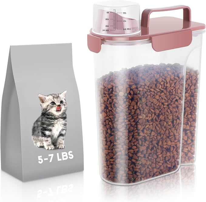 LEAWALK 5Lbs Airtight Cat Dog Food Storage Container with Upgraded Large Nozzle BPA-Free, Pet Food Storage Containers for Rice, Grain, Pet Food, Flour, Dog Treat Storage (Pink, 5L-1pack)