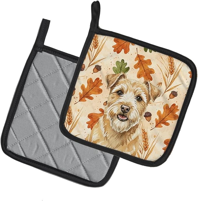 Caroline's Treasures Wheaten Norfolk Terrier Heirloom Fall Pair of Pot Holders Pair 7.5x7.5 Quilted Insulated Hot Pads Decorative Kitchen Gift Made in USA