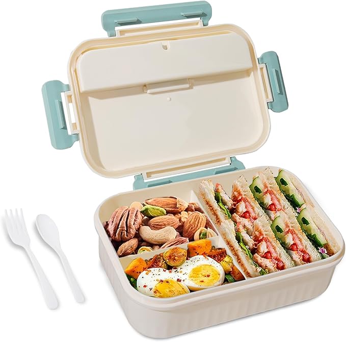 Bento Box Adult Lunch Box, Lunch Containers for Kids Children with 3 Compartments, 1800 ML Bento Lunch Box with Spoon & Fork, Microwave & Dishwasher Safe, BPA-Free and Food-Safe Materials(Blue)