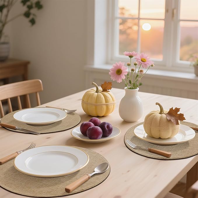 homing 15 Inch Round Cloth Placemats Set of 8, Cotton Linen Blend Washable Table Mats, Farmhouse Dining Place Mats for Indoors & Outdoors, Easy to Clean, Linen