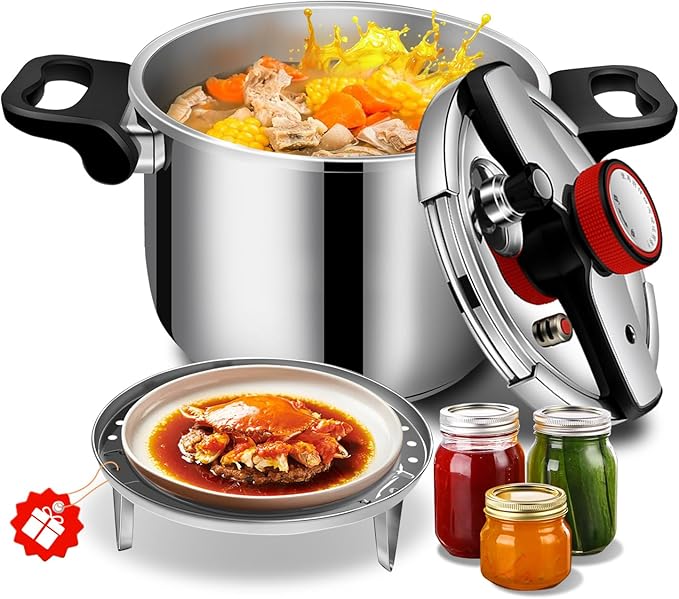 8.46 Quart Pressure Cooker Stainless Steel, Commercial Stove Top Pressure Cooker Pot, One-Hand Locking, Compatible with Gas & Induction, Fast Cooking for Large Meals, Dishwasher Safe