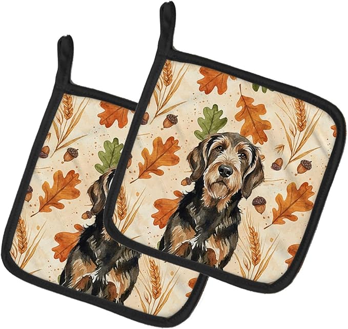 Caroline's Treasures Black and Tan Otterhound Heirloom Fall Pair of Pot Holders Pair 7.5x7.5 Quilted Insulated Hot Pads Decorative Kitchen Gift Made in USA