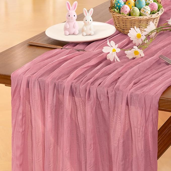 Socomi Mauve Cheesecloth Table Runner Boho Rustic Easter Spring Gauze 120 inch 10FT Cheese Cloth Runner for Wedding Party Baby Shower Birthday Home Decor Holiday Decorations