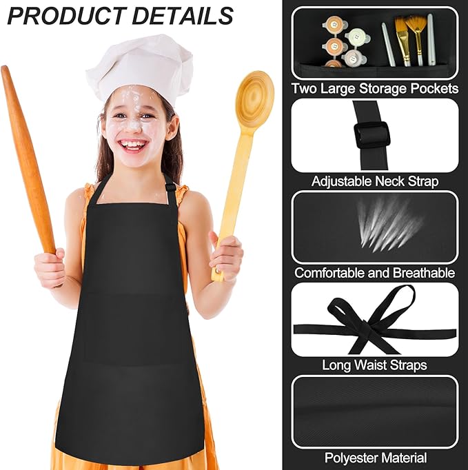 Morcheiong 8/12/24 Pack Adjustable Kids Apron Bulk with 2 Pockets Toddler Apron Kids Painting Aprons for Baking Painting