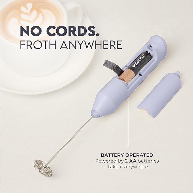 Zulay Kitchen Powerful Milk Frother AA Batteries Included – Ultra Fast Handheld Drink Mixer with Stainless Steel Whisk Stirrer for Coffee, Protein, Matcha & More, Frother Wand Electric Frothmate