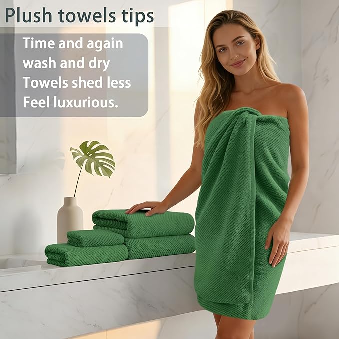 VOOVA & MOVAS Hunter Green Bath Towels, Bath Towels Set of 4, Large 30"x56" - 100% Cotton | Quick Dry | Thick | Soft | Absorbent, Light Weight Bath Towels, Luxury Towel Gift Set