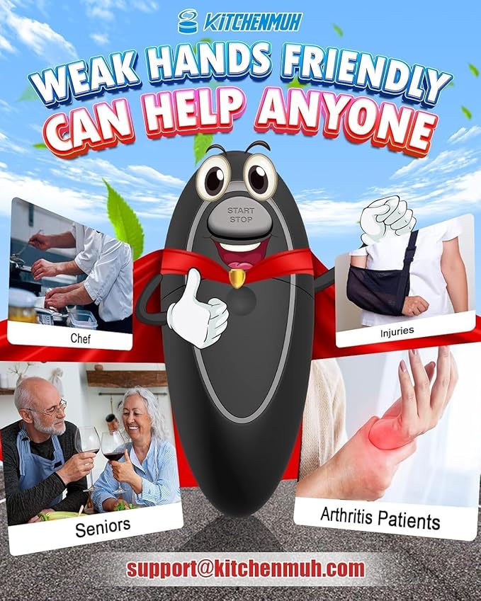 One Touch Electric Can Opener Fits All Can Sizes for Seniors with Arthritis, Battery Operated Can Opener with Smooth Edge, Food Safe Kitchen Gadgets Automatic Can Opener for Kitchen