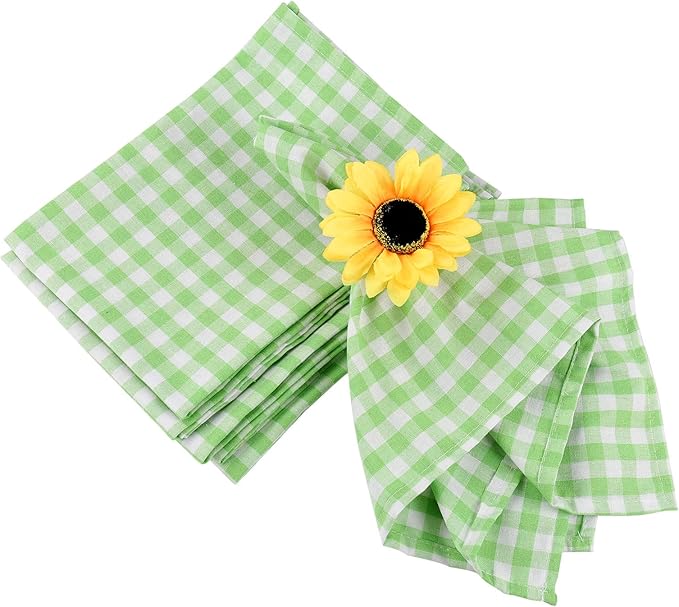 Buffalo Plaid Cloth Napkins Set of 6, 18 x 18 Inches Green White Cotton Washable Table Napkins, Reusable Gingham Cloth Dinner Napkins for Weeding, Parties, Thanksgiving, Christmas, Kitchen Dining