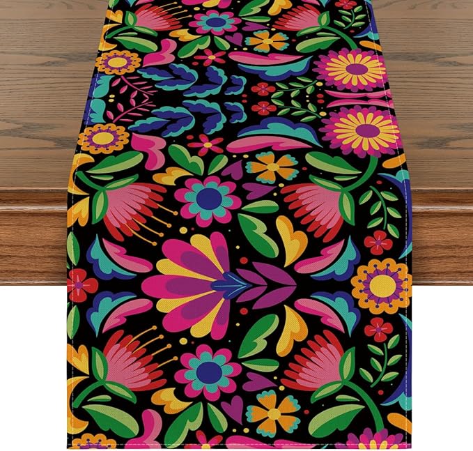 Artoid Mode Floral Dia De Los Muertos Serape Fiesta Mexican Table Runner, Mexico Day of The Dead Kitchen Dining Table Decoration for Home Party Decor 13x108 Inch