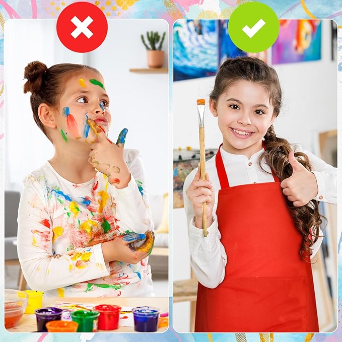 PLULON 6 Pcs Kids Aprons with 2 Pockets Painting Aprons for Kids Aprons Bulk, Paint Apron Adjustable Children Chef Aprons for Girls Boys Painting Baking Cooking Crafting - 6 Colors