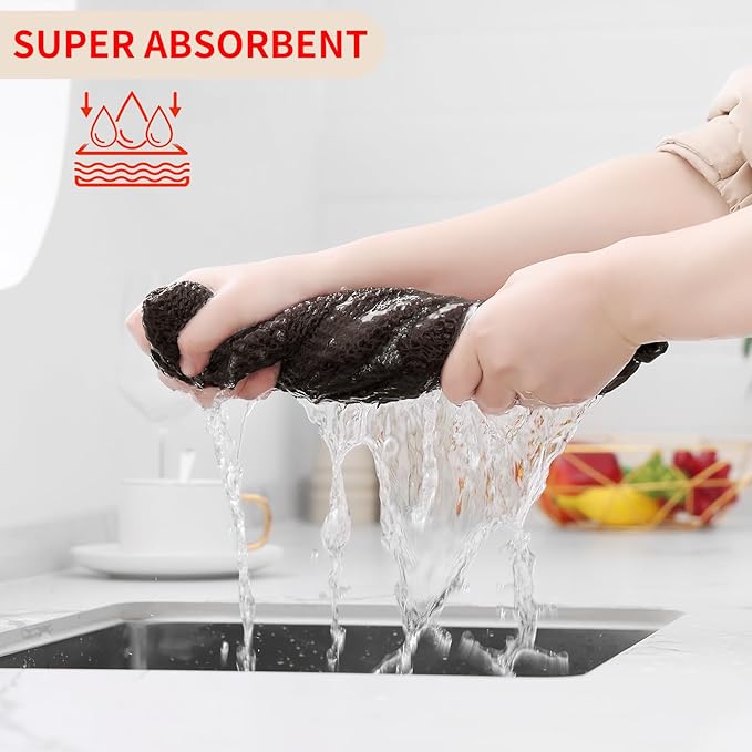 Kitinjoy 100% Cotton Waffle Weave Kitchen Hand Towels (13 X 28 Inches, Dark Brown), 4-Pack Super Soft and Absorbent Dish Towel for Drying Dishes