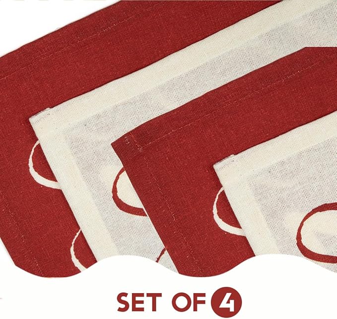 Folkulture Placemats Set of 4 (13 x 18) | 100% Cotton,Cute, Heat Resistant,Machine Washable Place Mats | Red & White Rectangular Cloth Table Placemats or Dining Table Mats for Dinner Party