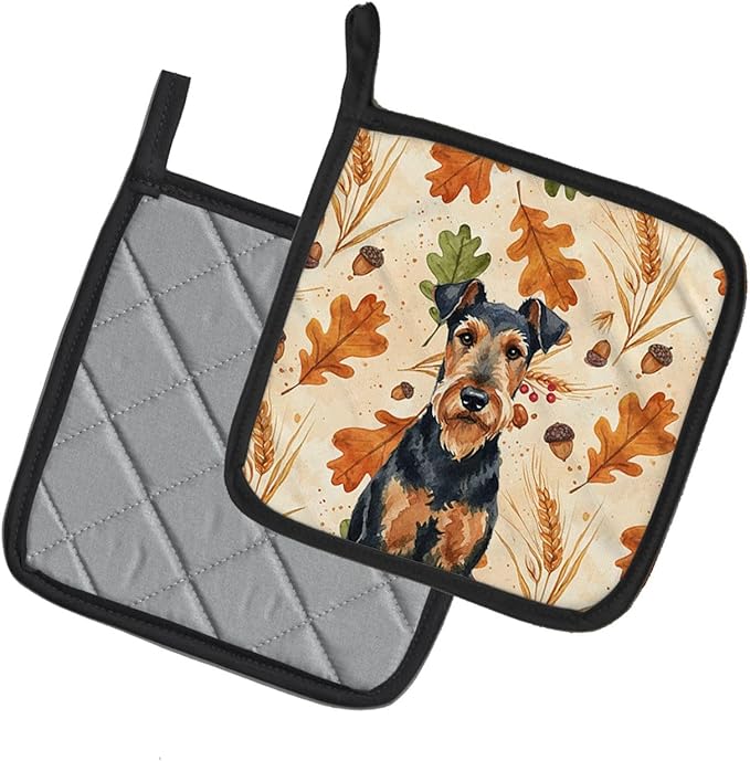 Caroline's Treasures Airedale Terrier Heirloom Fall Pair of Pot Holders Pair 7.5x7.5 Quilted Insulated Hot Pads Decorative Kitchen Gift Made in USA