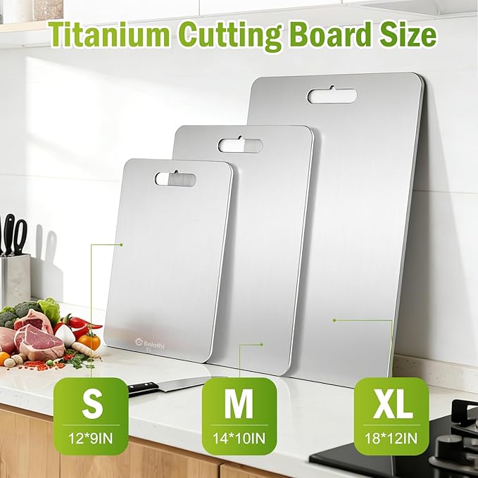 Titanium Cutting Boards Set of 3, 100% Pure Titanium Cutting Boards for Kitchen,cutting boards non toxic is dishwasher safe and ideal for separating raw meat, fruits, vegetables