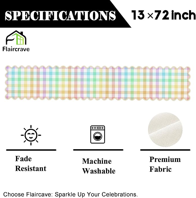 Easter Buffalo Plaid Table Runner Farmhouse Gingham Kitchen Dining Table Centerpiece Pastel Spring Summer Checkered Decor Happy Easter Decorations for Home Party-72 Inches Long