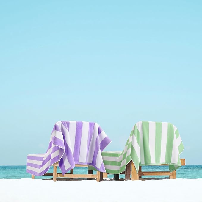 LULUHOME Large Oversized Beach Towel - Big Cotton Towel 36 x 70 Inch Striped Pool Towel, XL Cabana Soft Swimming Towel for Adult Men Women,Light Purple