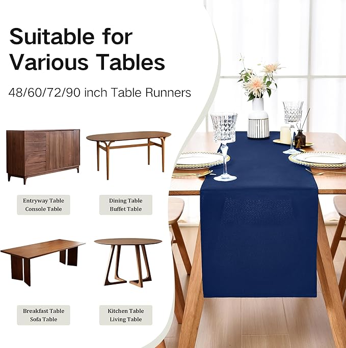 Farmhouse Navy Blue Table Runner Dining Table Runners 48 Inches Long Coffee Table Runner for Dresser Living Room Bedroom Holiday Party Banquet 12X48 Inch