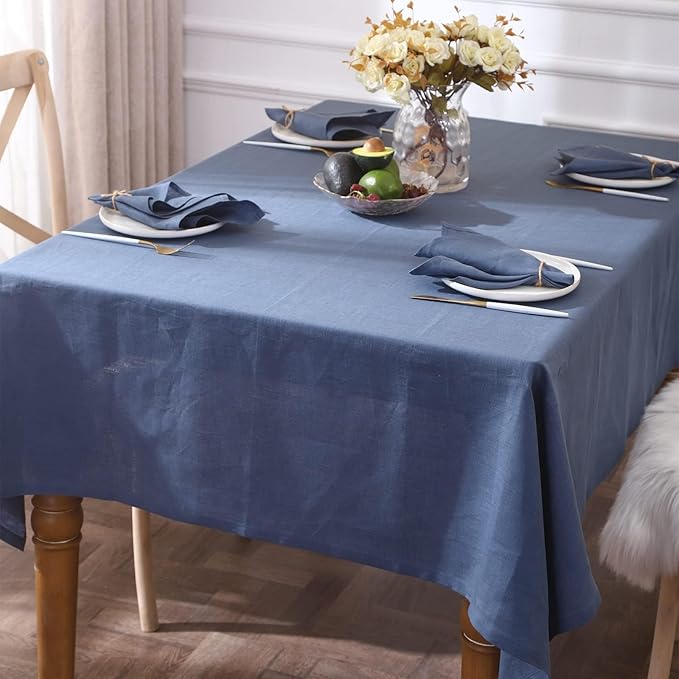 Simple&Opulence Textured Tablecloth 100% Linen Table Cloth, Kitchen Dinning Tabletop Decoration, for Outdoor and Indoor Use (Classic Blue, 60"×120")