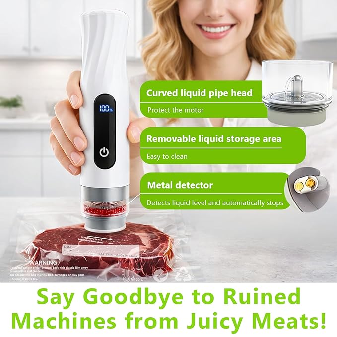 Compact Vacuum Sealer for Food Storage: Portable Handheld Food Sealer, 80kPa Suction, 1800mAh Battery, 30 Reusable Vacuum Bags, Preserve 5X Freshness with Easy Operation