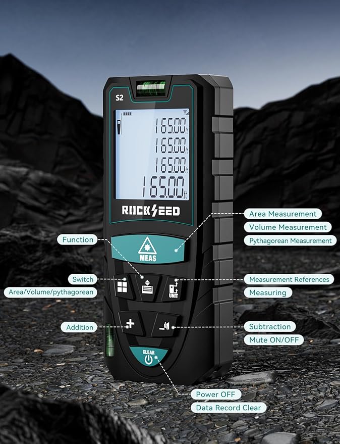 Laser Measure,RockSeed Digital Laser Distance Meter with 2 Bubble Levels,Portable M/in/Ft Unit Switching Backlit LCD and Measuring Distance/Area/Volume/Pythagorean