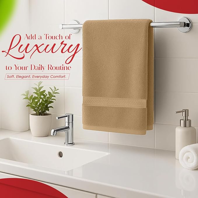 RIVERSIDE 6 Pack Premium Hand Towels Set, 16x28 inches, 100% Ring Spun Cotton, 600 GSM, Soft, Quick Dry and Highly Absorbent, Towels for Bathroom, Kitchen, Gym, Spa - Tan