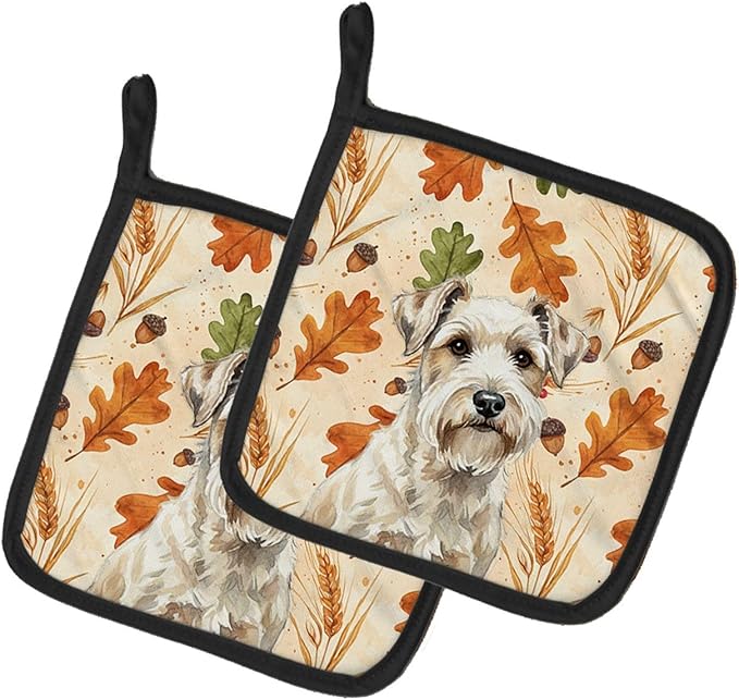 Caroline's Treasures Sealyham Terrier Heirloom Fall Pair of Pot Holders Pair 7.5x7.5 Quilted Insulated Hot Pads Decorative Kitchen Gift Made in USA