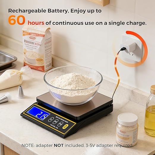 Bonvoisin Baking Scale with Percentage Weighing Function 66lb/ 30kg Large Digital Kitchen Scale for Candle, Soap and Sourdough Bread Making Rechargeable Food Cooking Scale