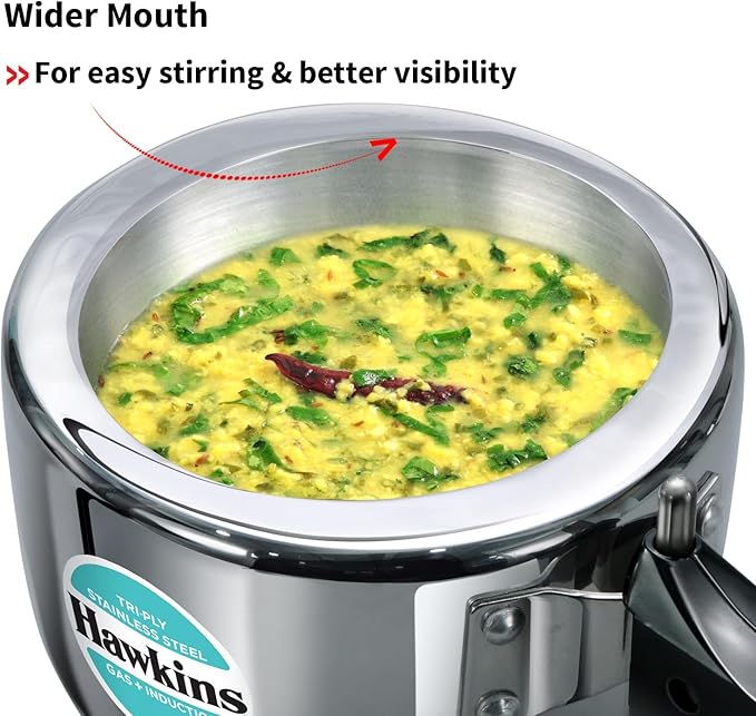 HAWKINS Triply Stainless Steel Pressure Cooker, Inner Lid Induction Cooker, (HSST15) 1.5 litres Silver