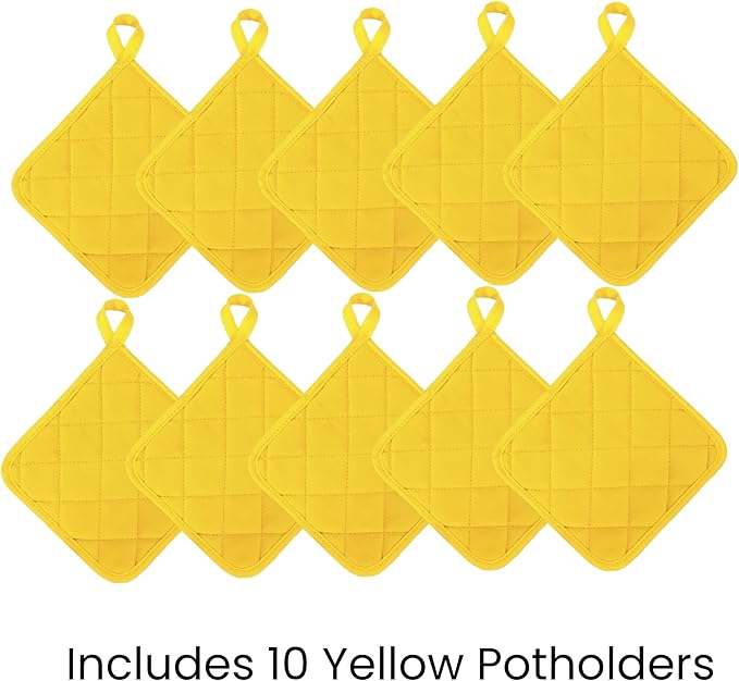 Lobyn Value Packs Economical Lightweight Bulk Potholders Ten (10) Pack Everyday Quality 6.5" Square Perfect for Craft Projects Yellow