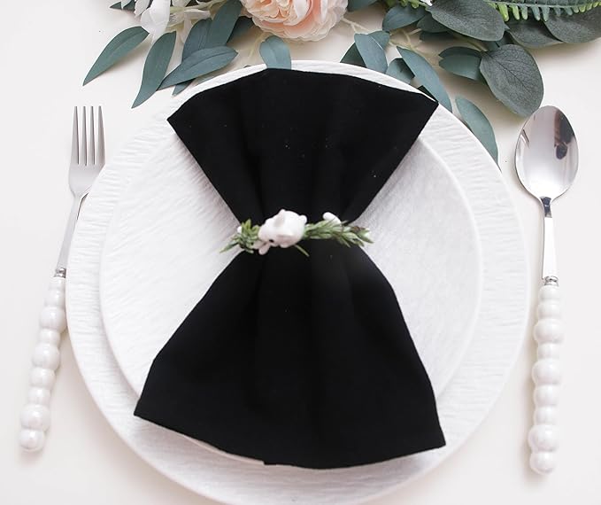 Cotton Fall Cloth Napkins Set of 12, 16’’x16’’, Dinner Cloth Napkins Washable Bulk with Hemmed Edges, for Hotel Restaurant, Wedding, Thanksgiving (Black)
