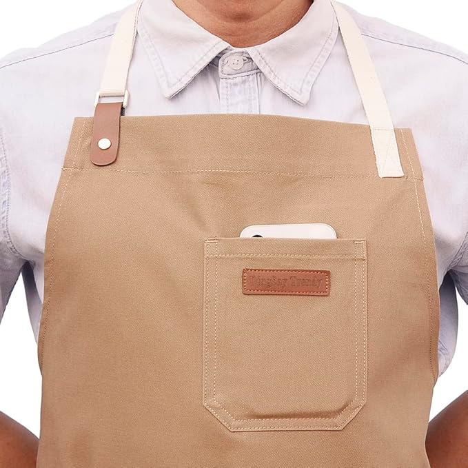Kitchen Apron with Pockets, Professional Chef Bib Apron for Cooking Grill BBQ Baking Server, with Pockets Towel Loop and Adjustable Neck Straps for Men Women
