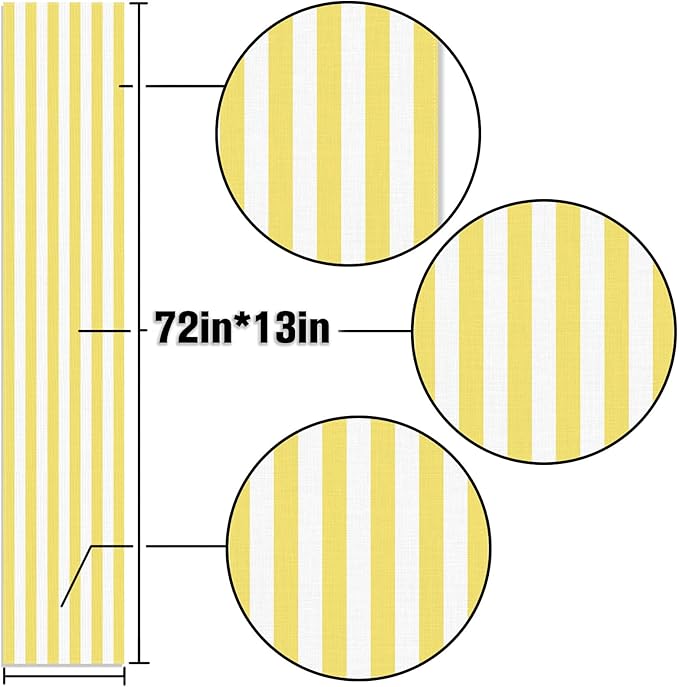 Yellow and White Cabana Striped Table Runner Birthday Party Decoration Baby Shower Dining Room Home Kitchen Table Decor (Yellow, 13" x 72")