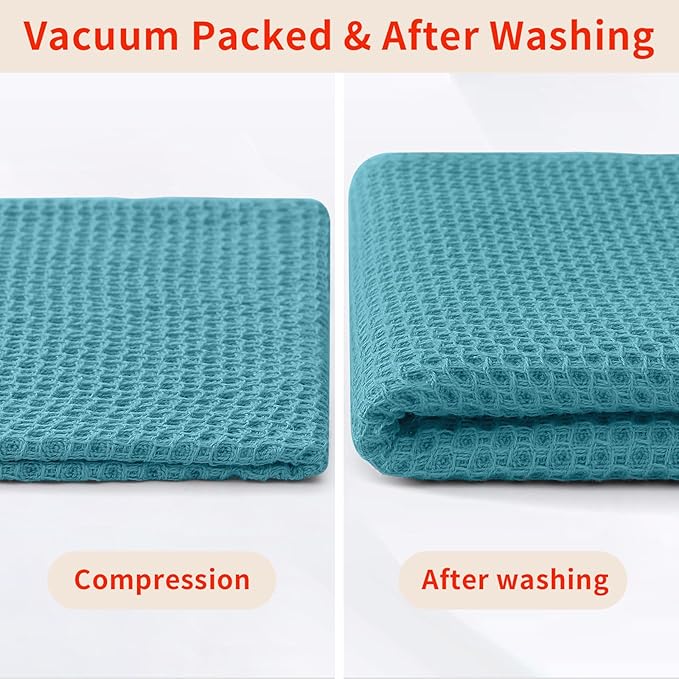 Homaxy 100% Cotton Kitchen Towels and Dishcloths Set, 12 x 12 Inches and 13 x 28 Inches, Set of 12 Bulk Kitchen Towels Set, Ultra Soft Absorbent Dish Cloths for Washing Dishes, Lake Blue